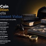 Historic coin partially visible on a velvet-lined collector's tray, bathed in soft dramatic light